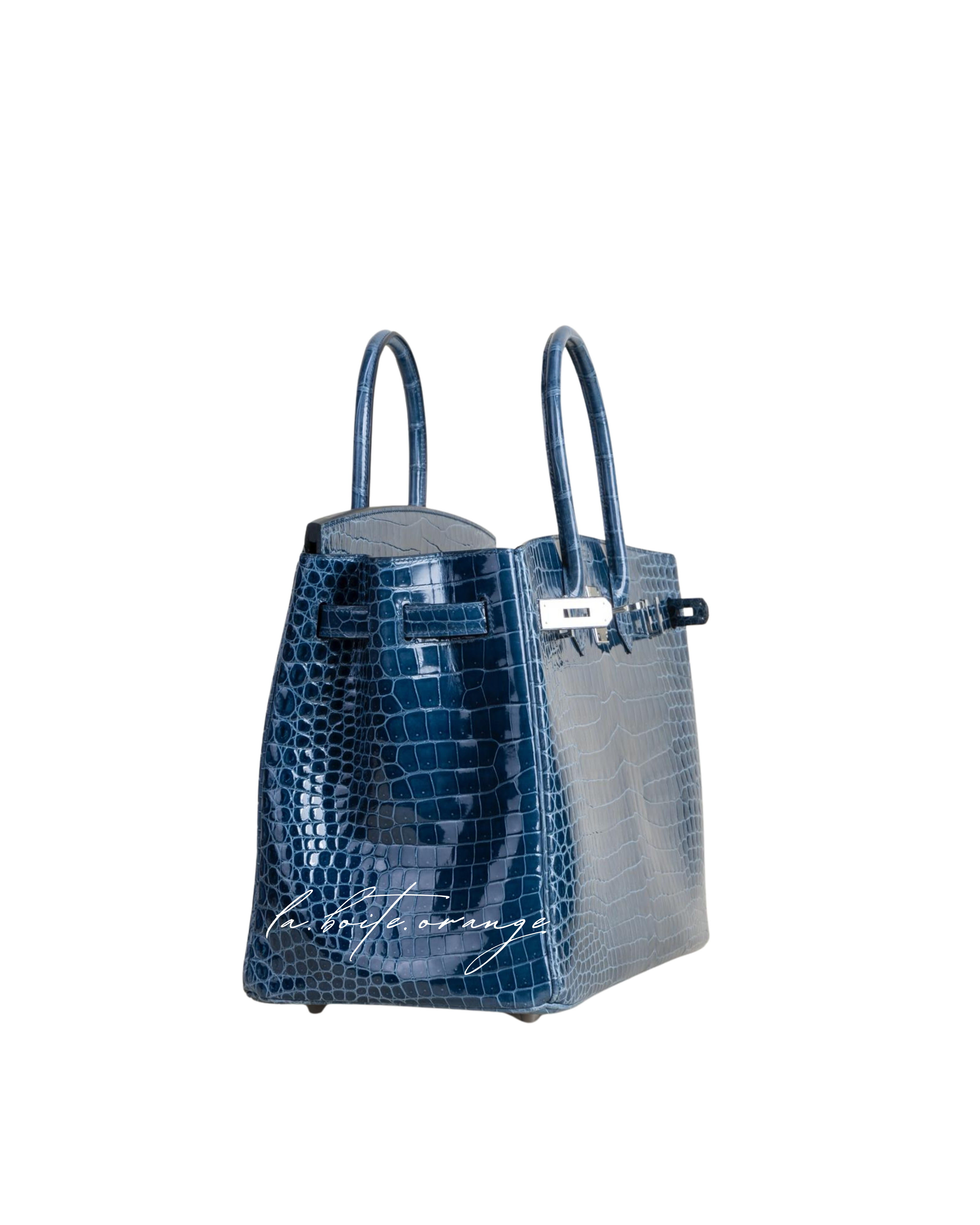 Birkin 35 Shiny Porosus Crocodile N7 Blue tempete