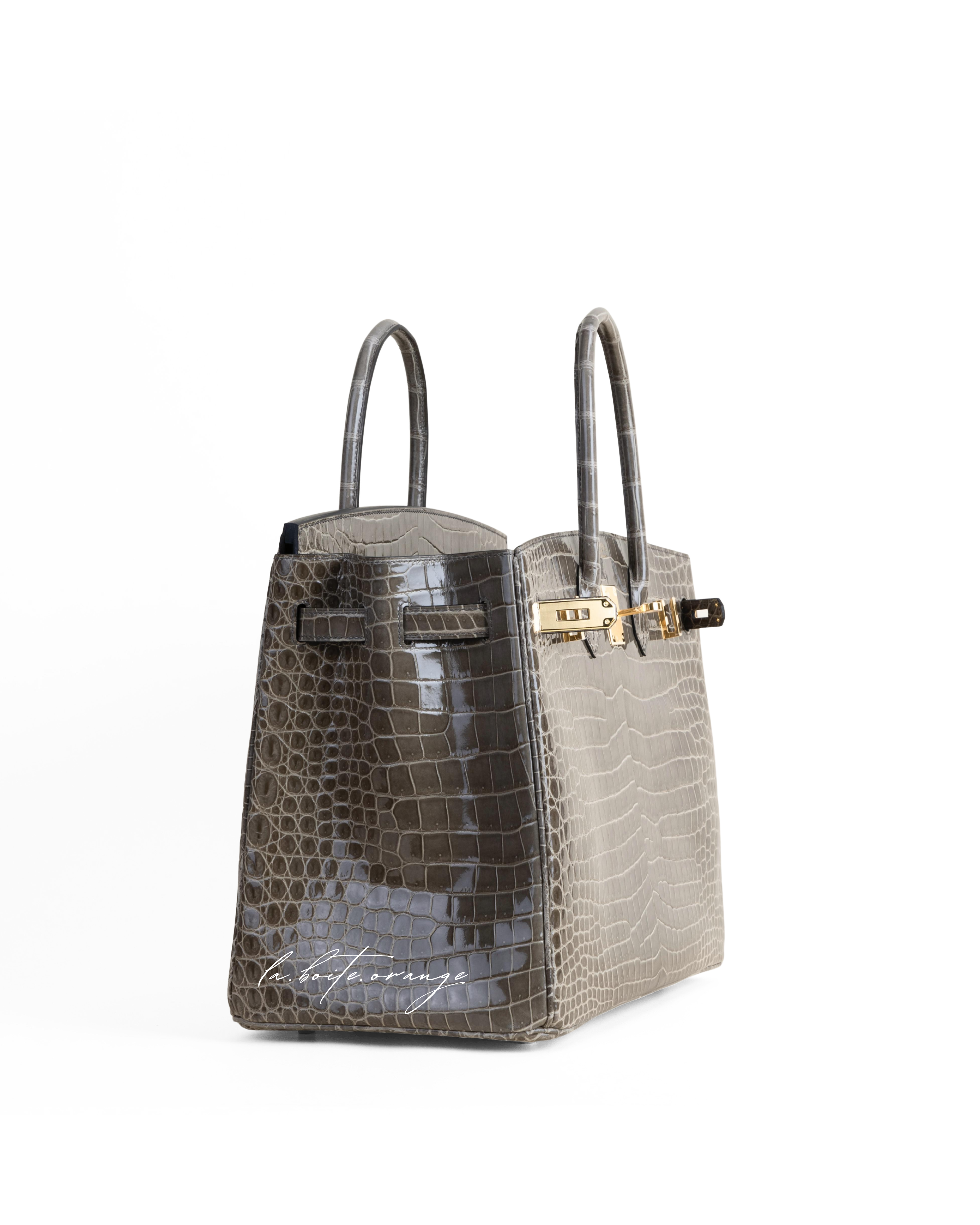 Birkin 35cm Shiny Porosus 81 Gris tourterelle
