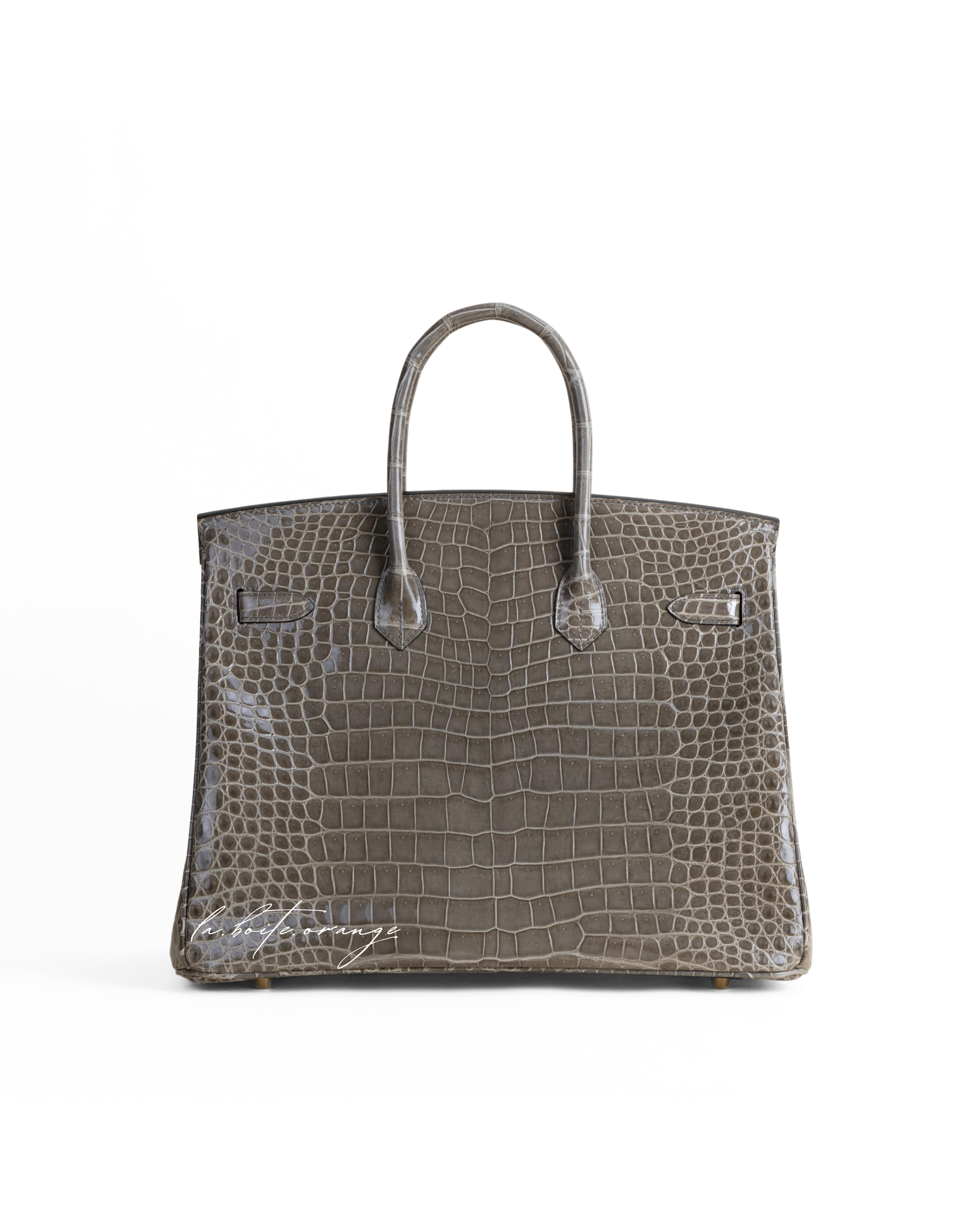 Birkin 35cm Shiny Porosus 81 Gris tourterelle