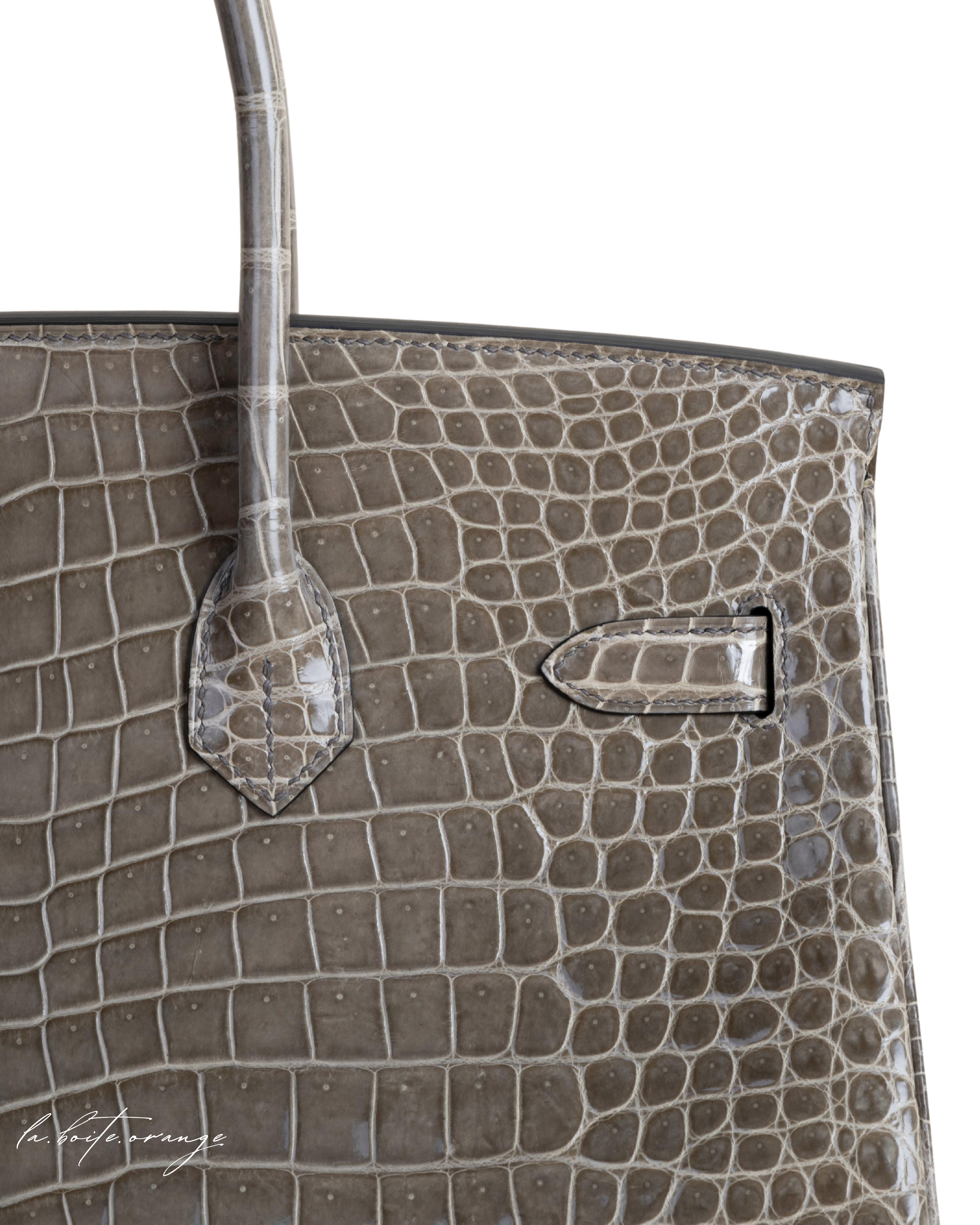 Birkin 35cm Shiny Porosus 81 Gris tourterelle