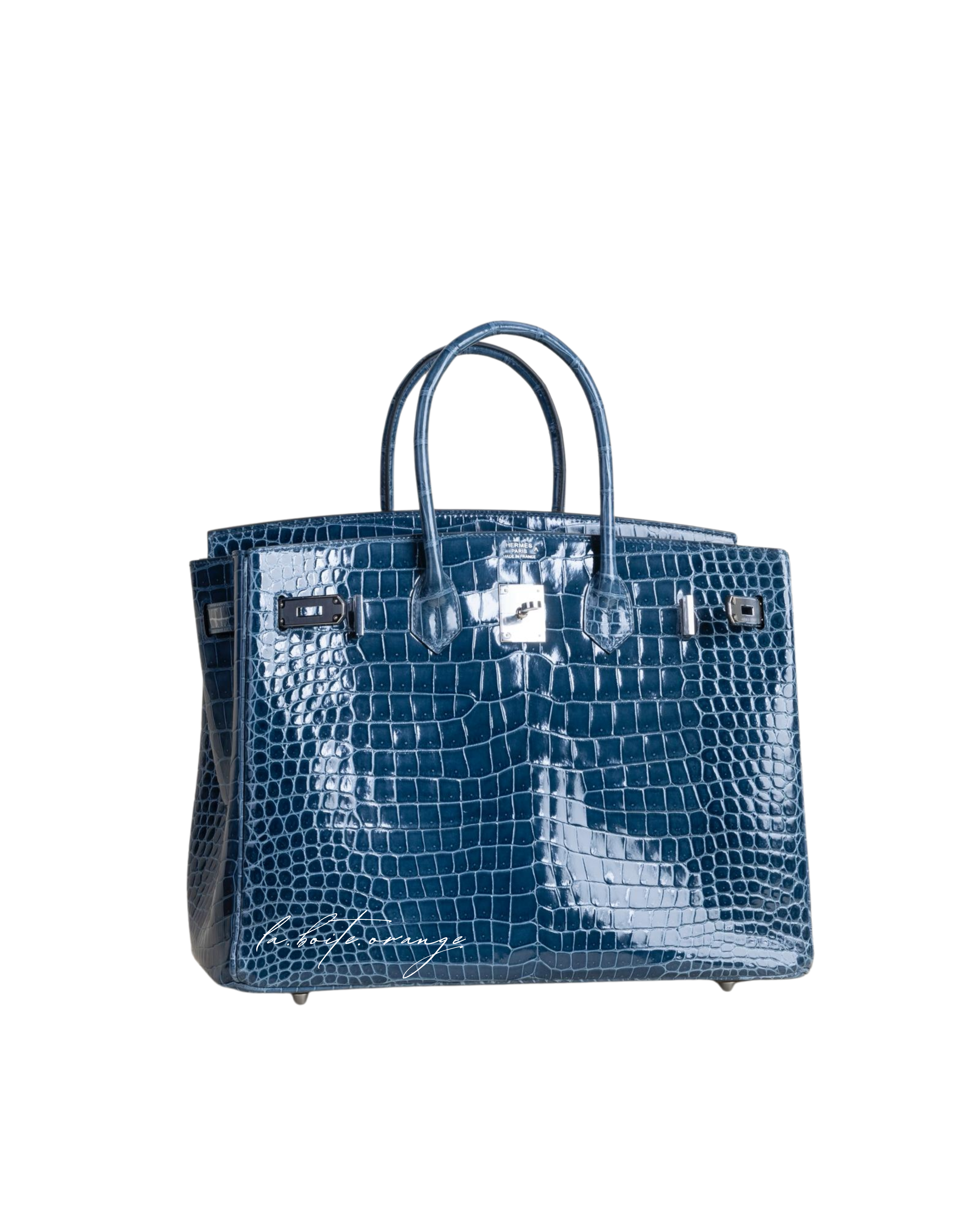 Birkin 35 Shiny Porosus Crocodile N7 Blue tempete