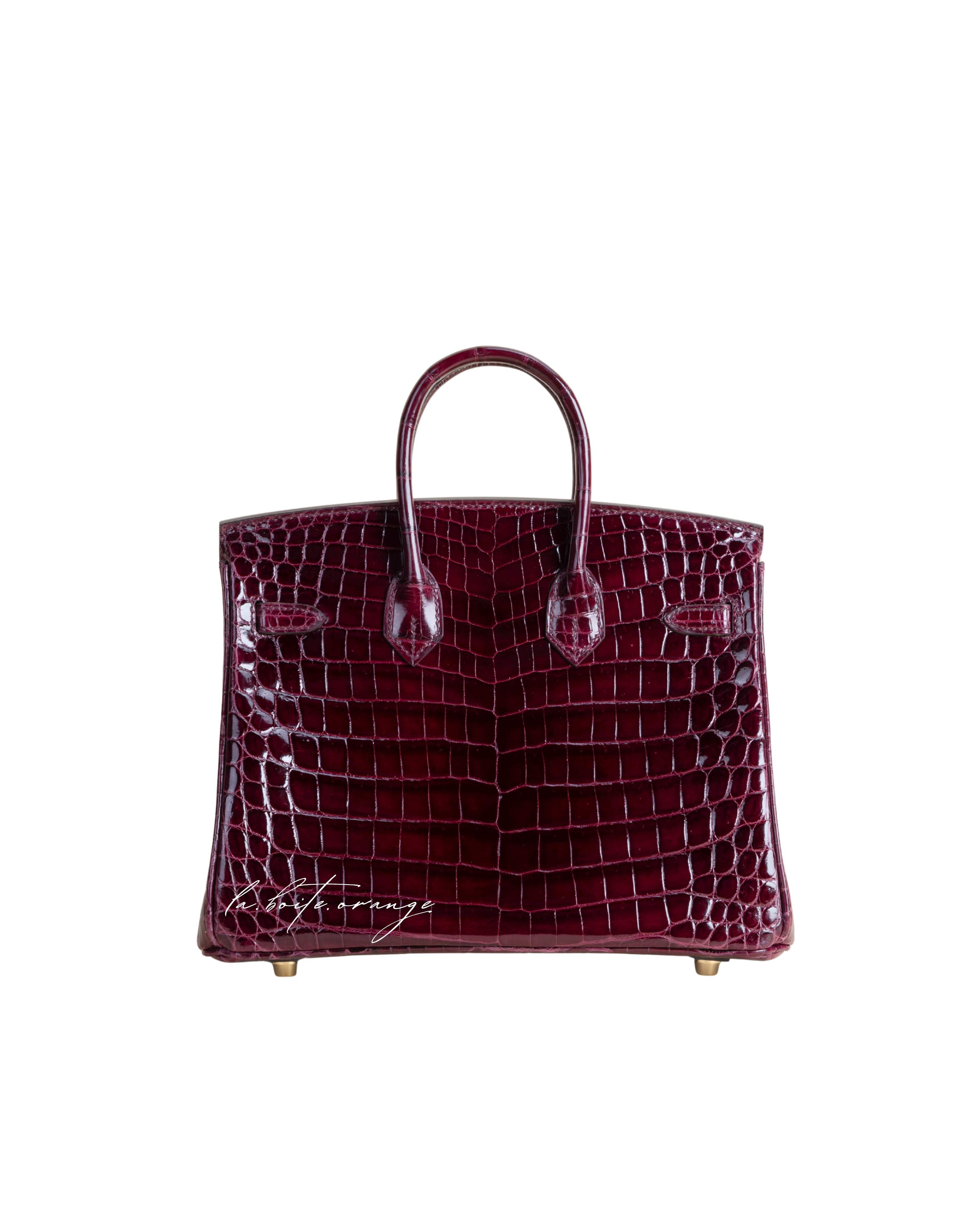 Birkin 25 Shiny Niloticus crocodile 57 Bordeaux