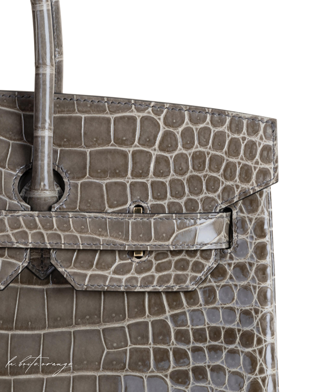 Birkin 35cm Shiny Porosus 81 Gris tourterelle