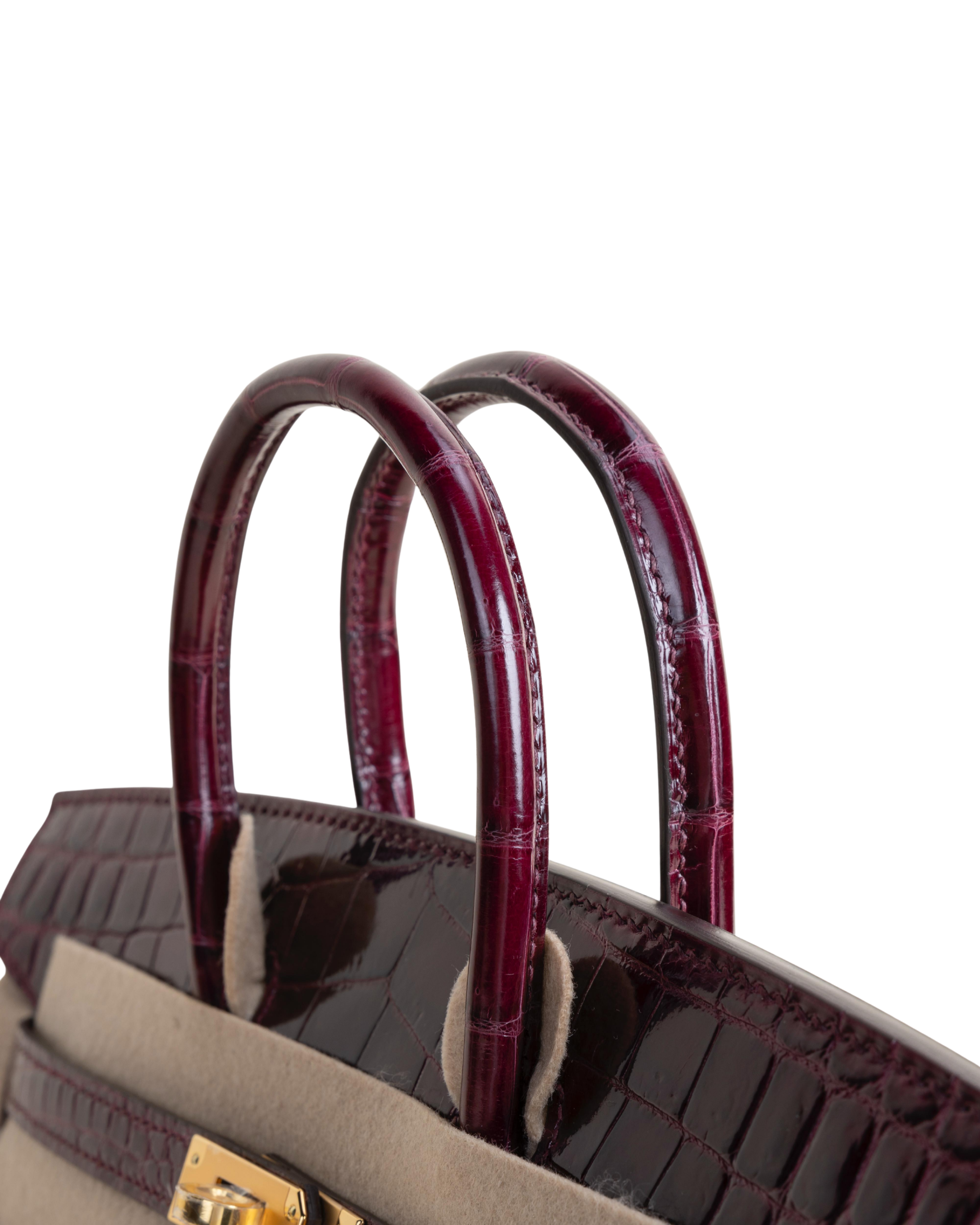 Birkin 25 Shiny Niloticus crocodile 57 Bordeaux