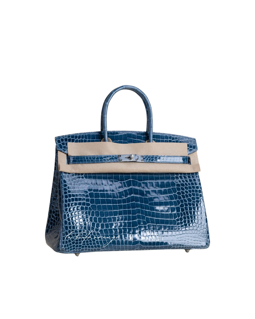 Birkin 35 Shiny Porosus Crocodile N7 Blue tempete