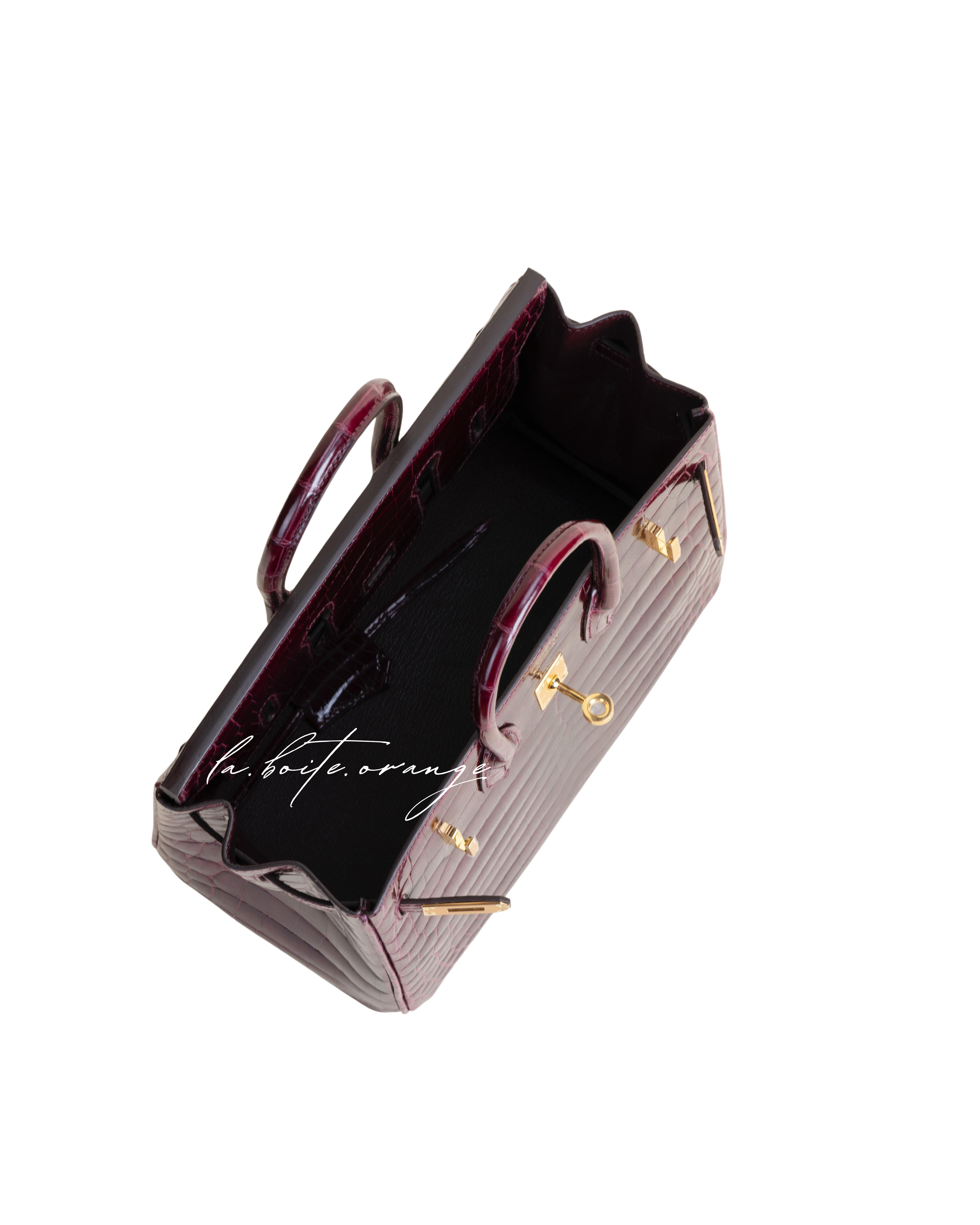Birkin 25 Shiny Niloticus crocodile 57 Bordeaux
