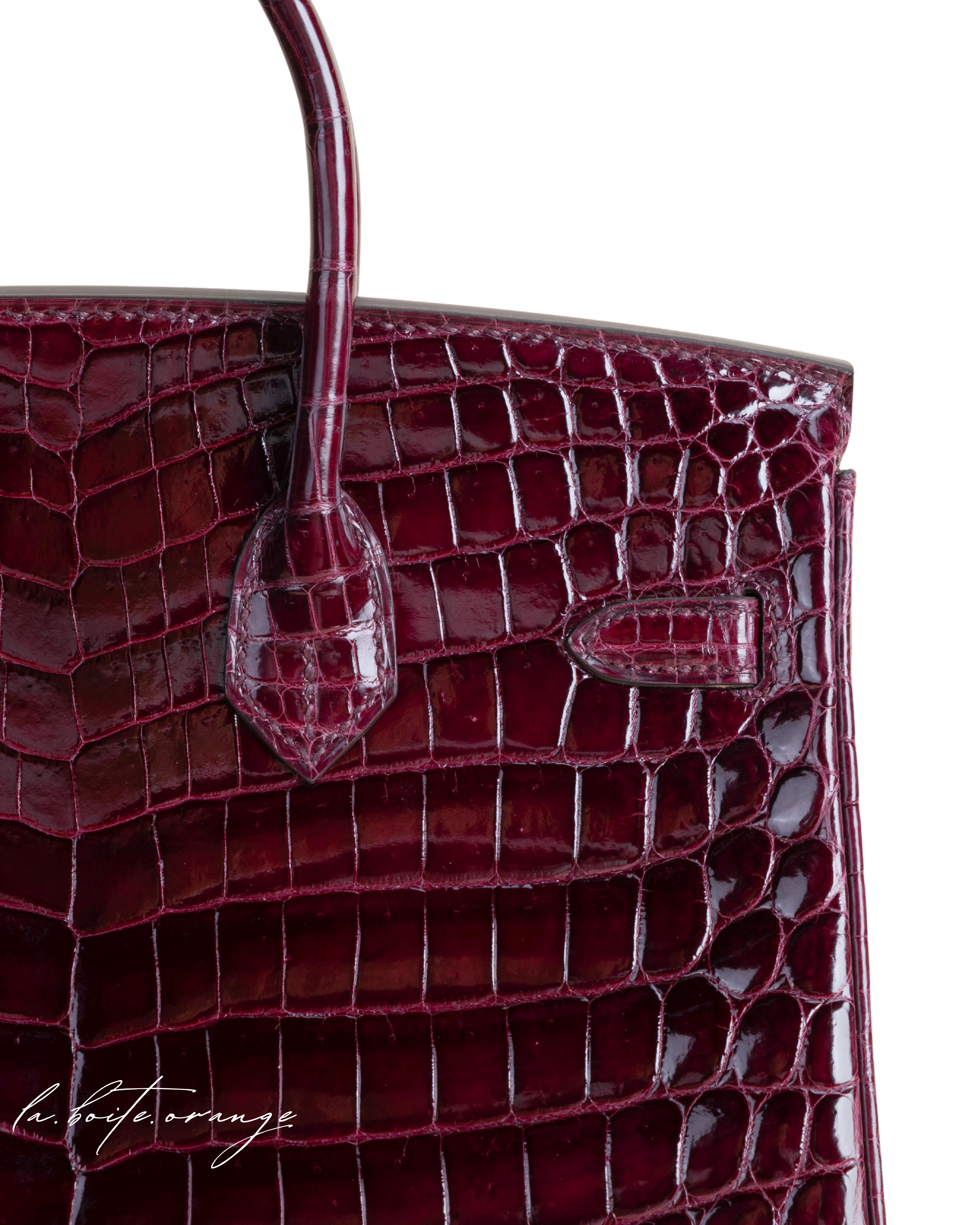 Birkin 25 Shiny Niloticus crocodile 57 Bordeaux