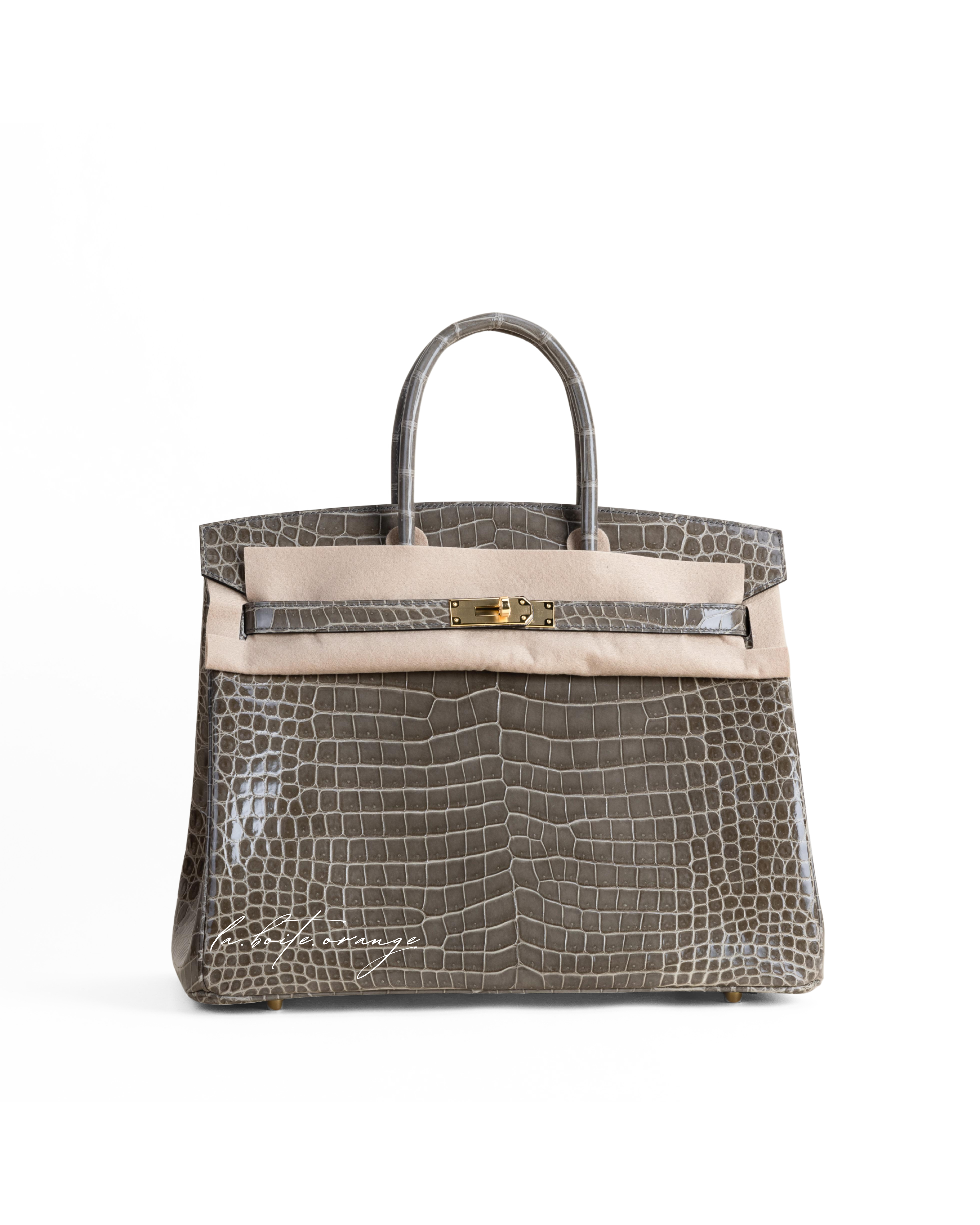 Birkin 35cm Shiny Porosus 81 Gris tourterelle