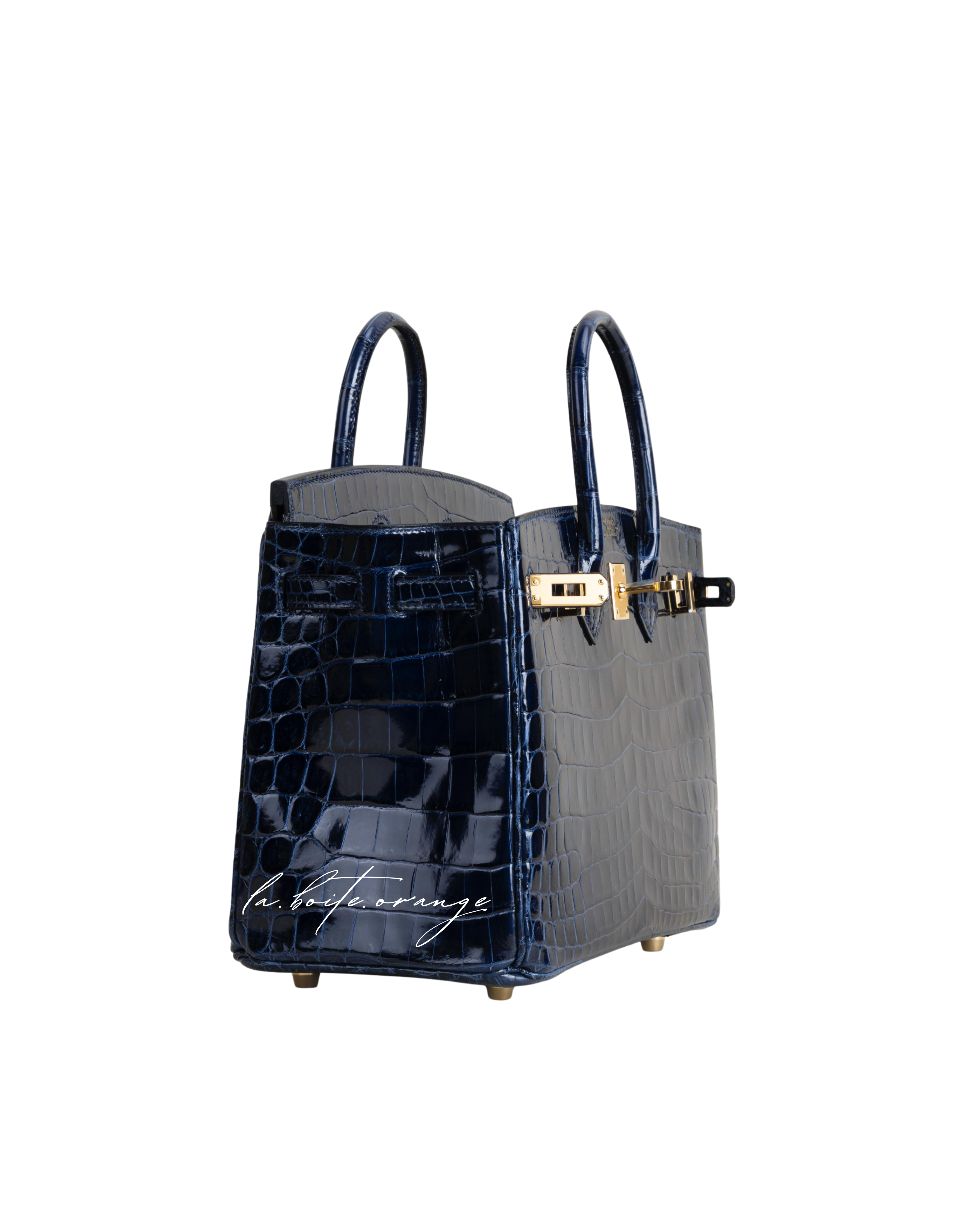 Birkin 25 Shiny Niloticus 73 Bleu sapphire