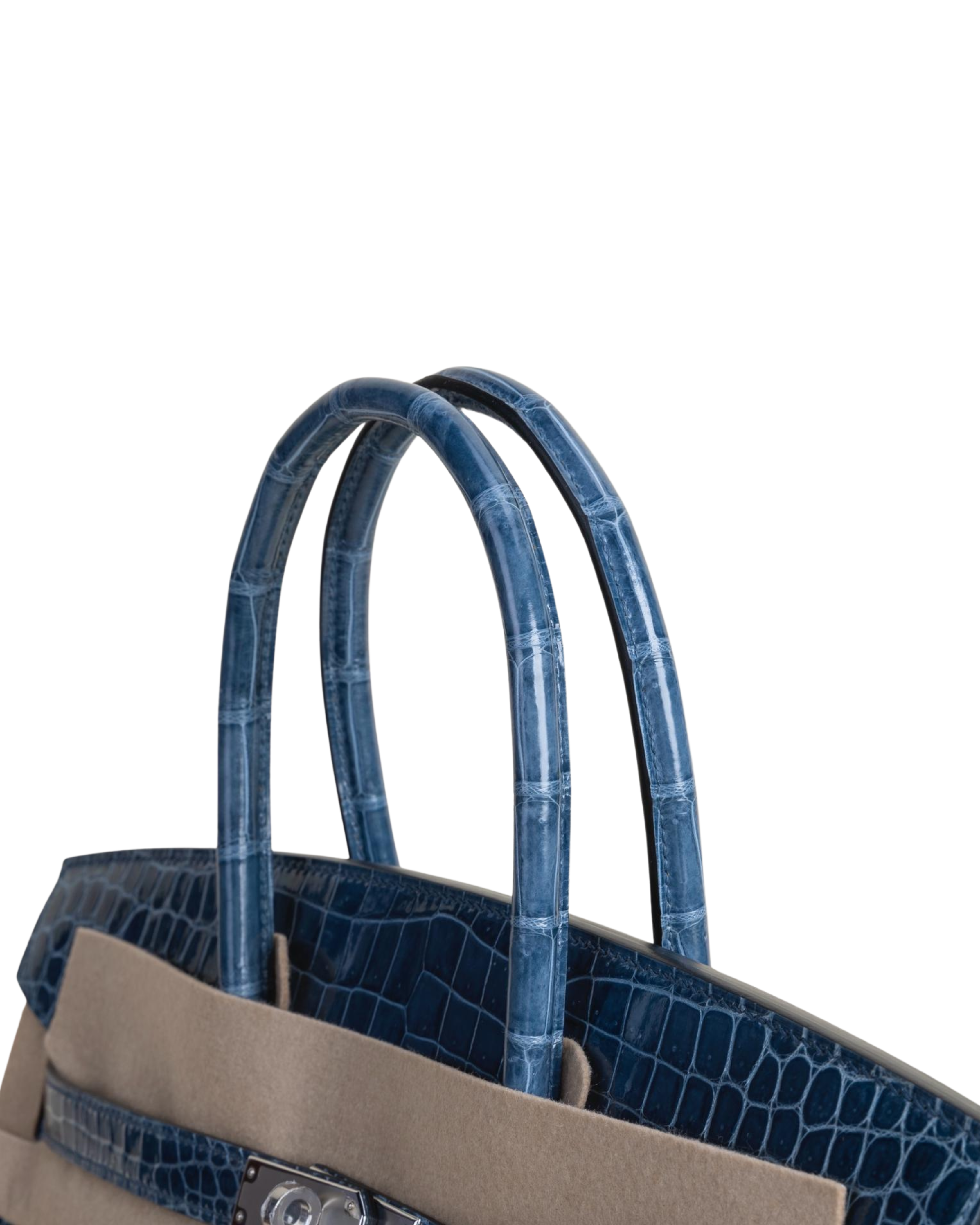 Birkin 35 Shiny Porosus Crocodile N7 Blue tempete