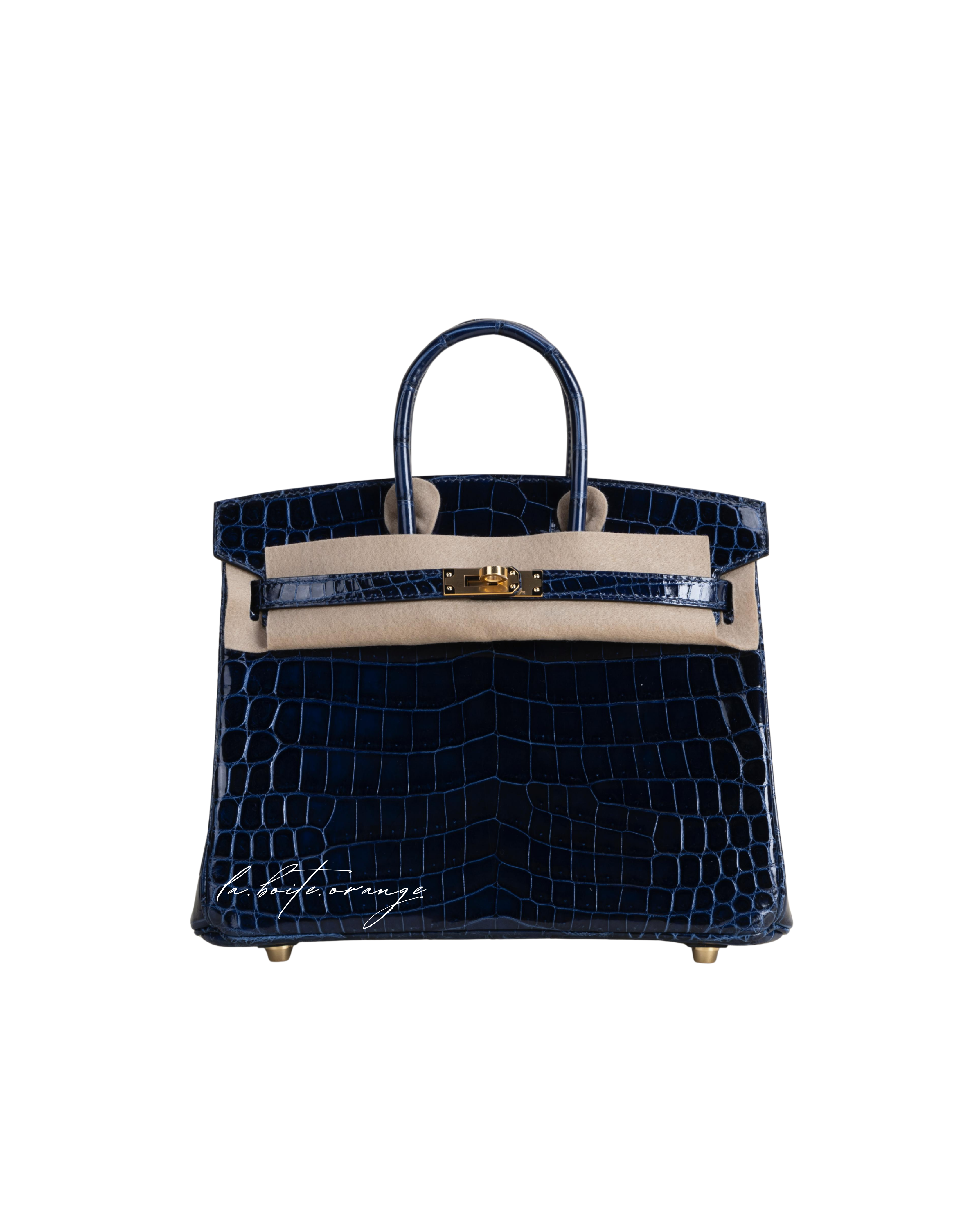 Birkin 25 Shiny Niloticus 73 Bleu sapphire