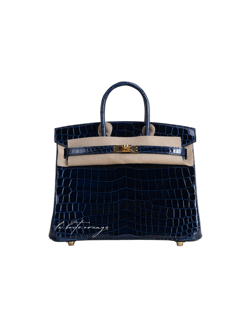 Birkin 25 Shiny Niloticus 73 Bleu sapphire