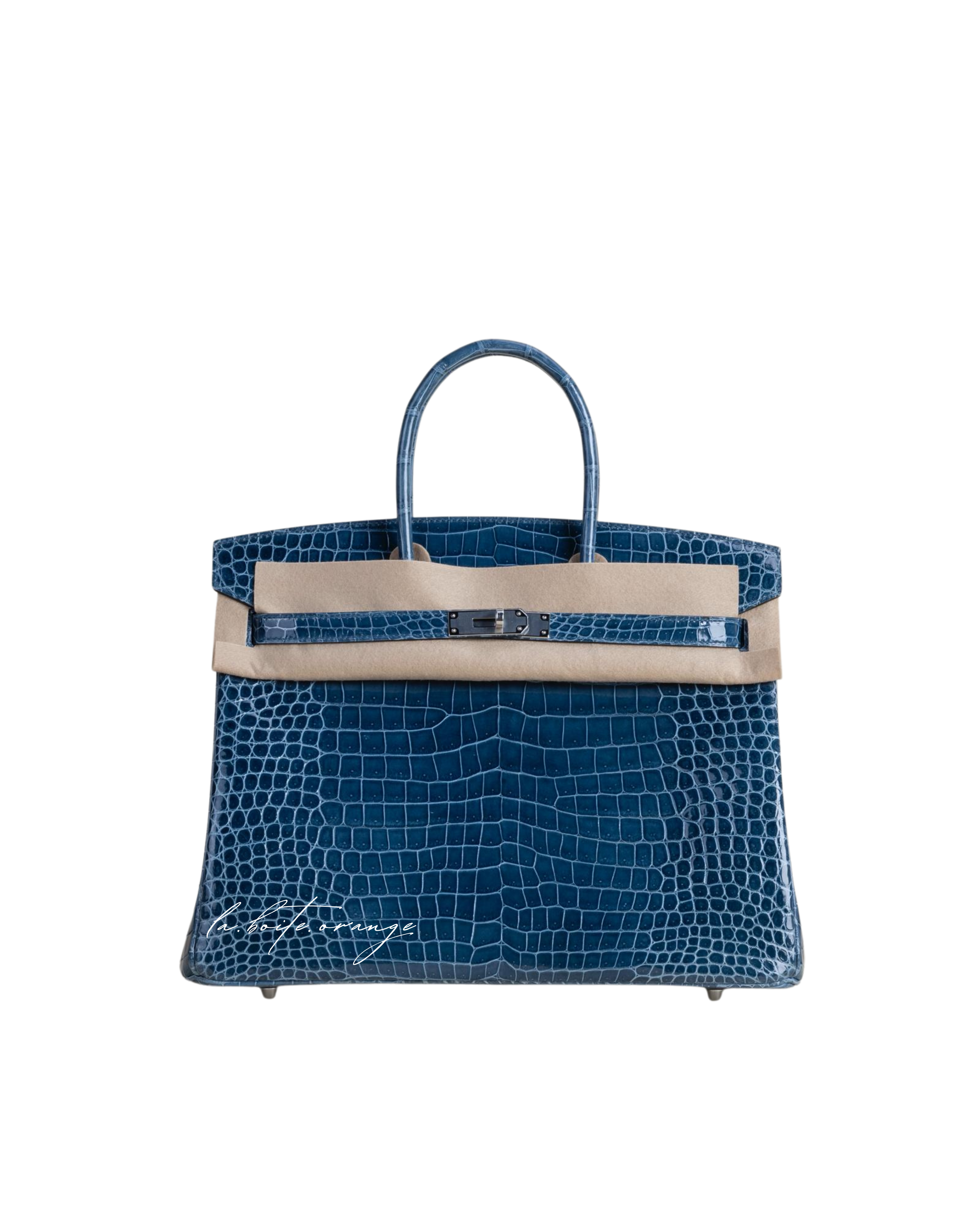 Birkin 35 Shiny Porosus Crocodile N7 Blue tempete