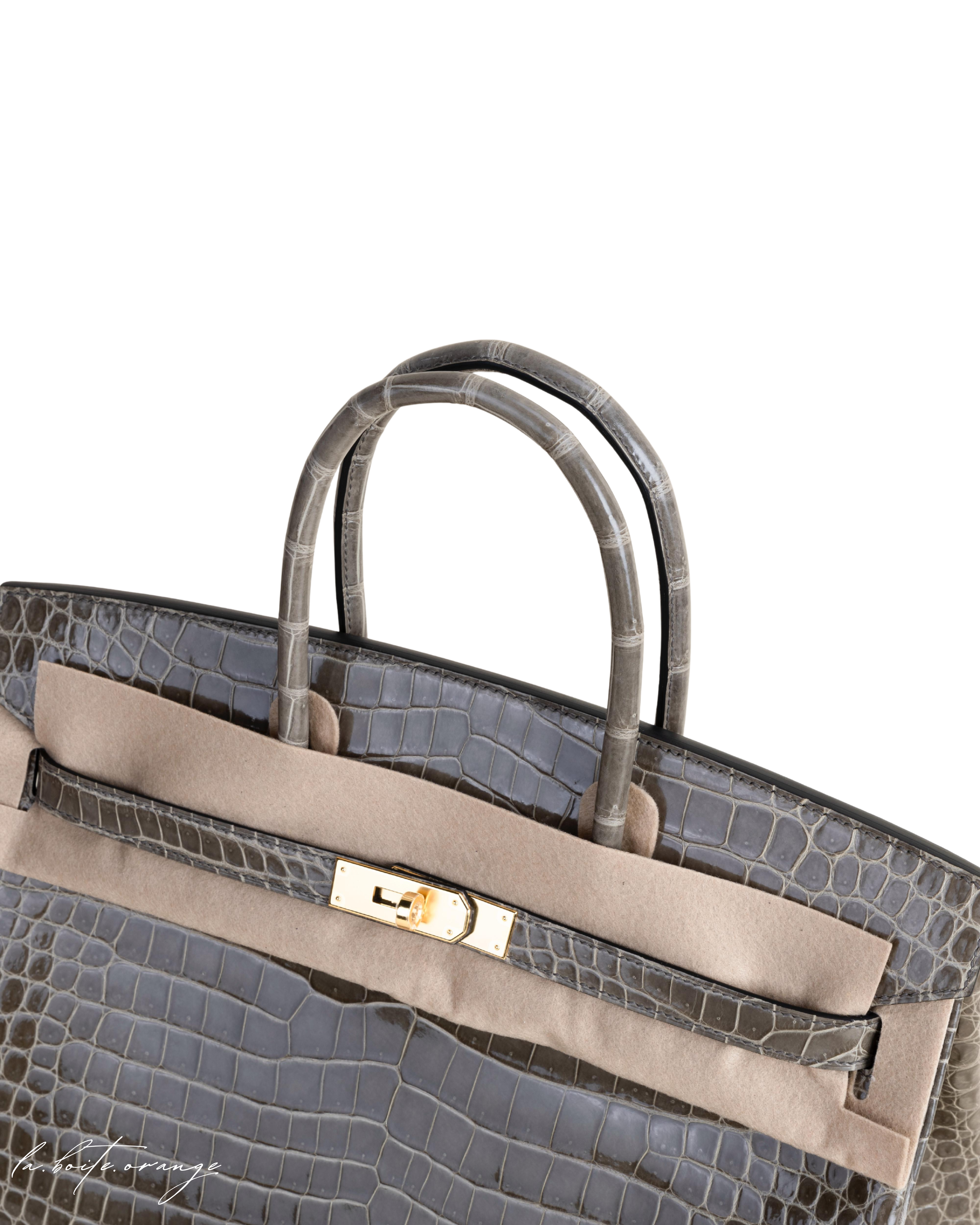 Birkin 35cm Shiny Porosus 81 Gris tourterelle