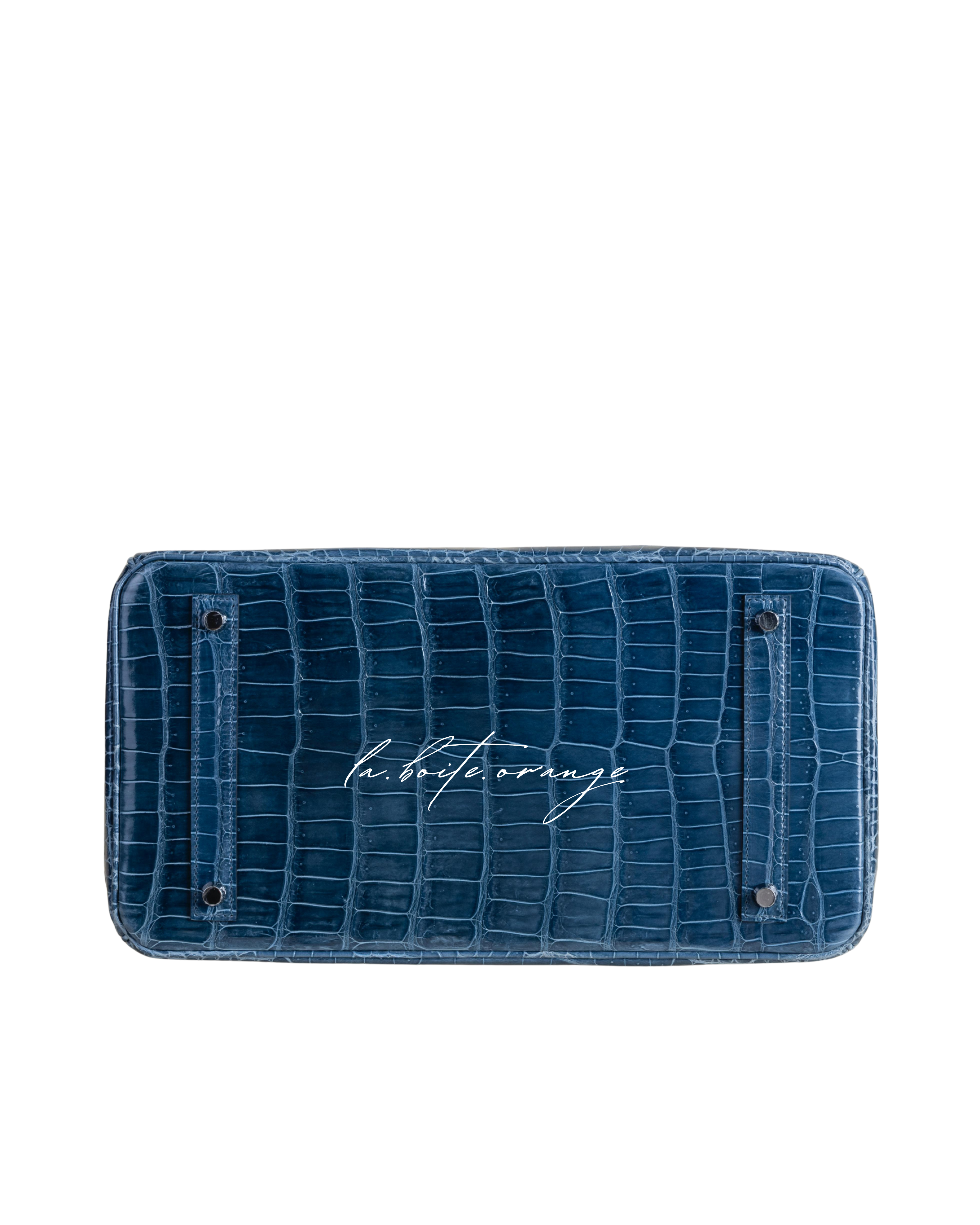 Birkin 35 Shiny Porosus Crocodile N7 Blue tempete