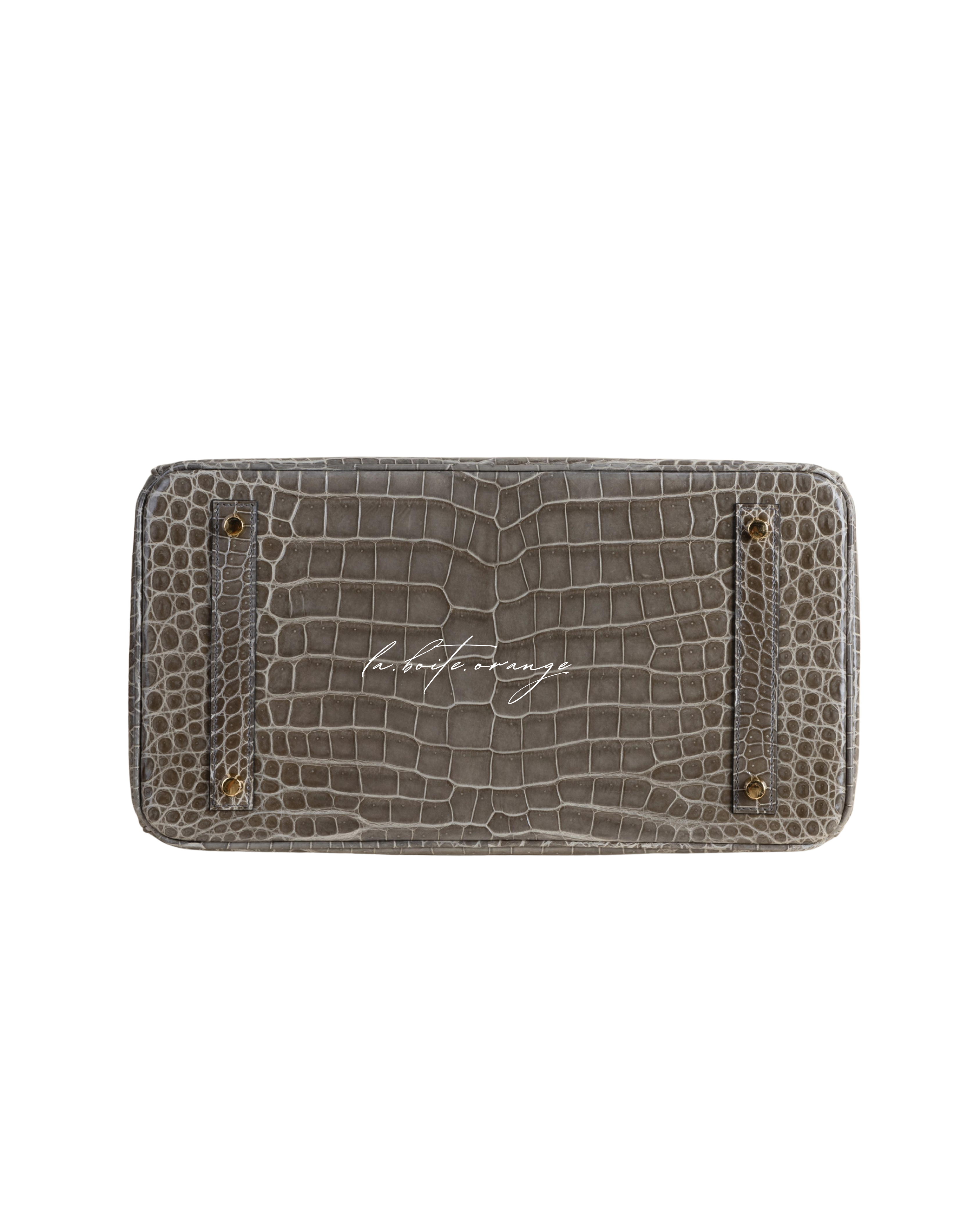Birkin 35cm Shiny Porosus 81 Gris tourterelle