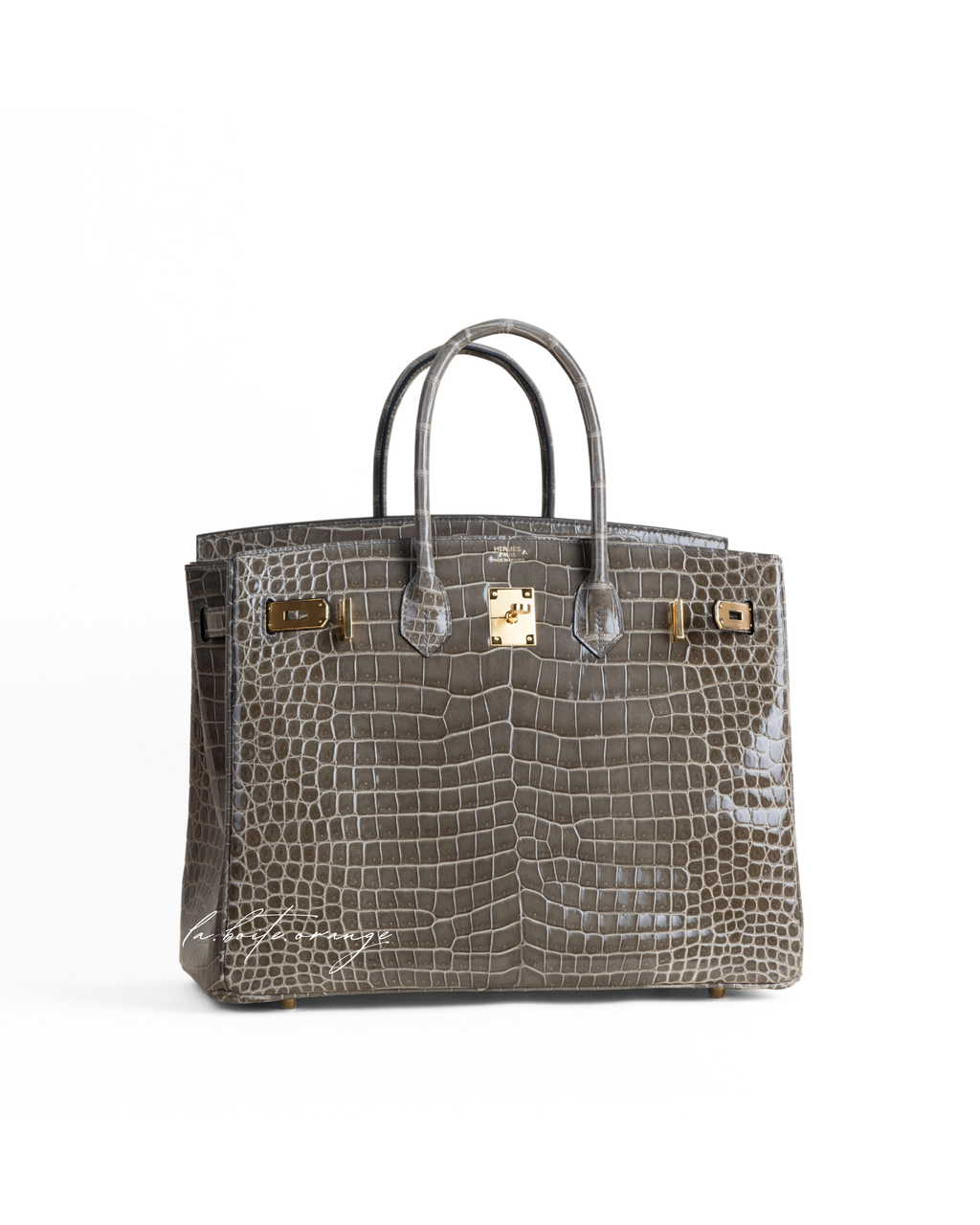 Birkin 35cm Shiny Porosus 81 Gris tourterelle