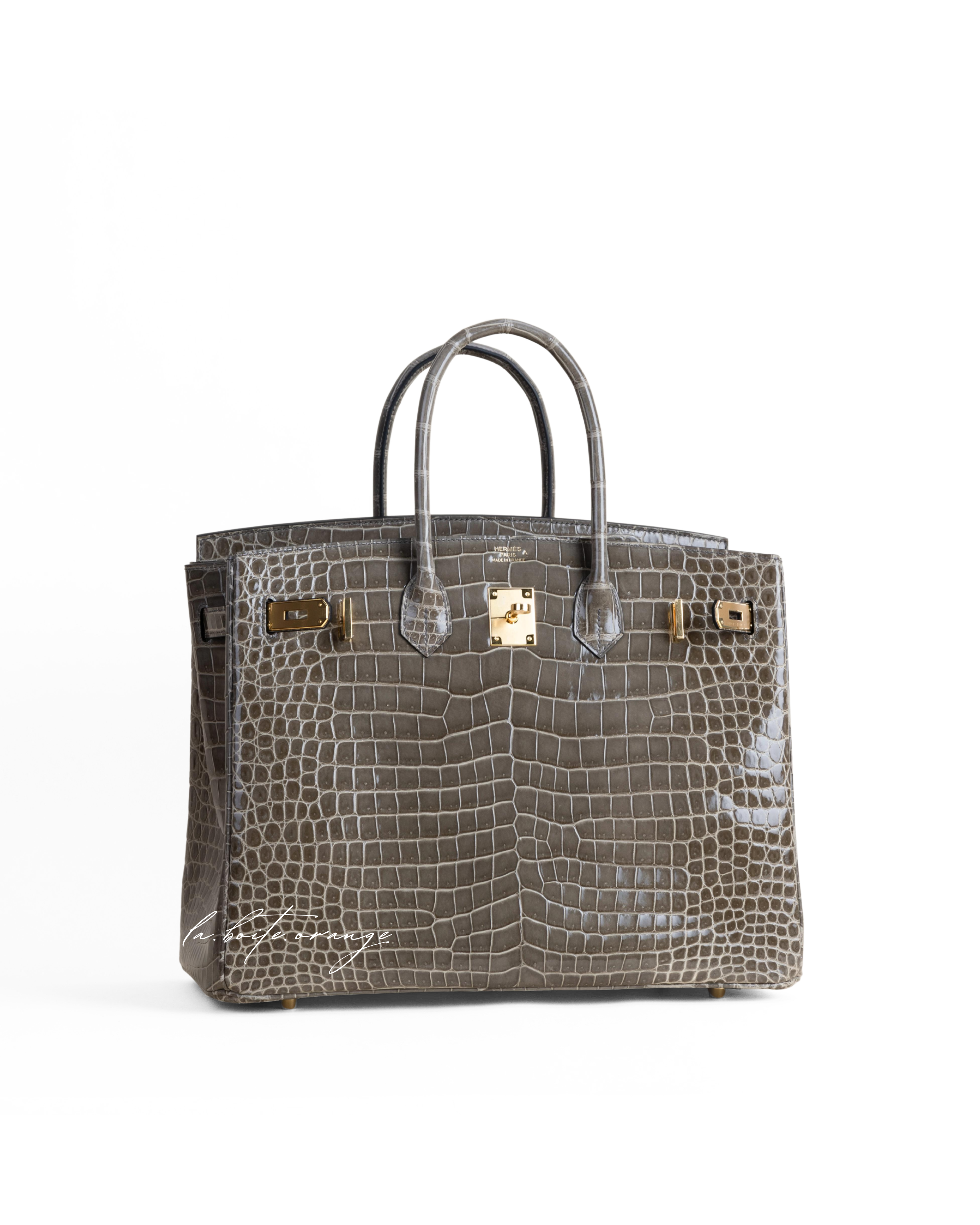 Birkin 35cm Shiny Porosus 81 Gris tourterelle
