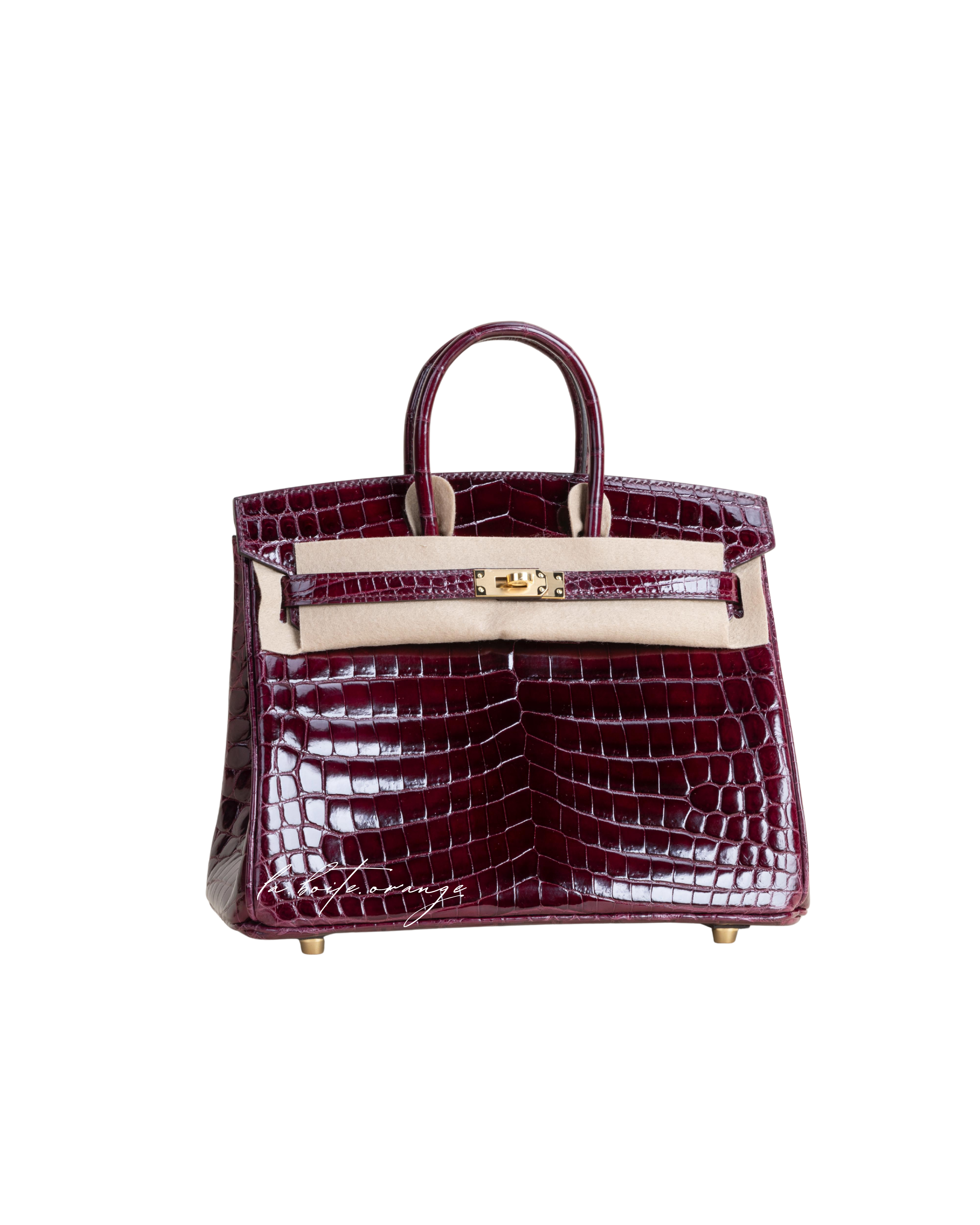 Birkin 25 Shiny Niloticus crocodile 57 Bordeaux