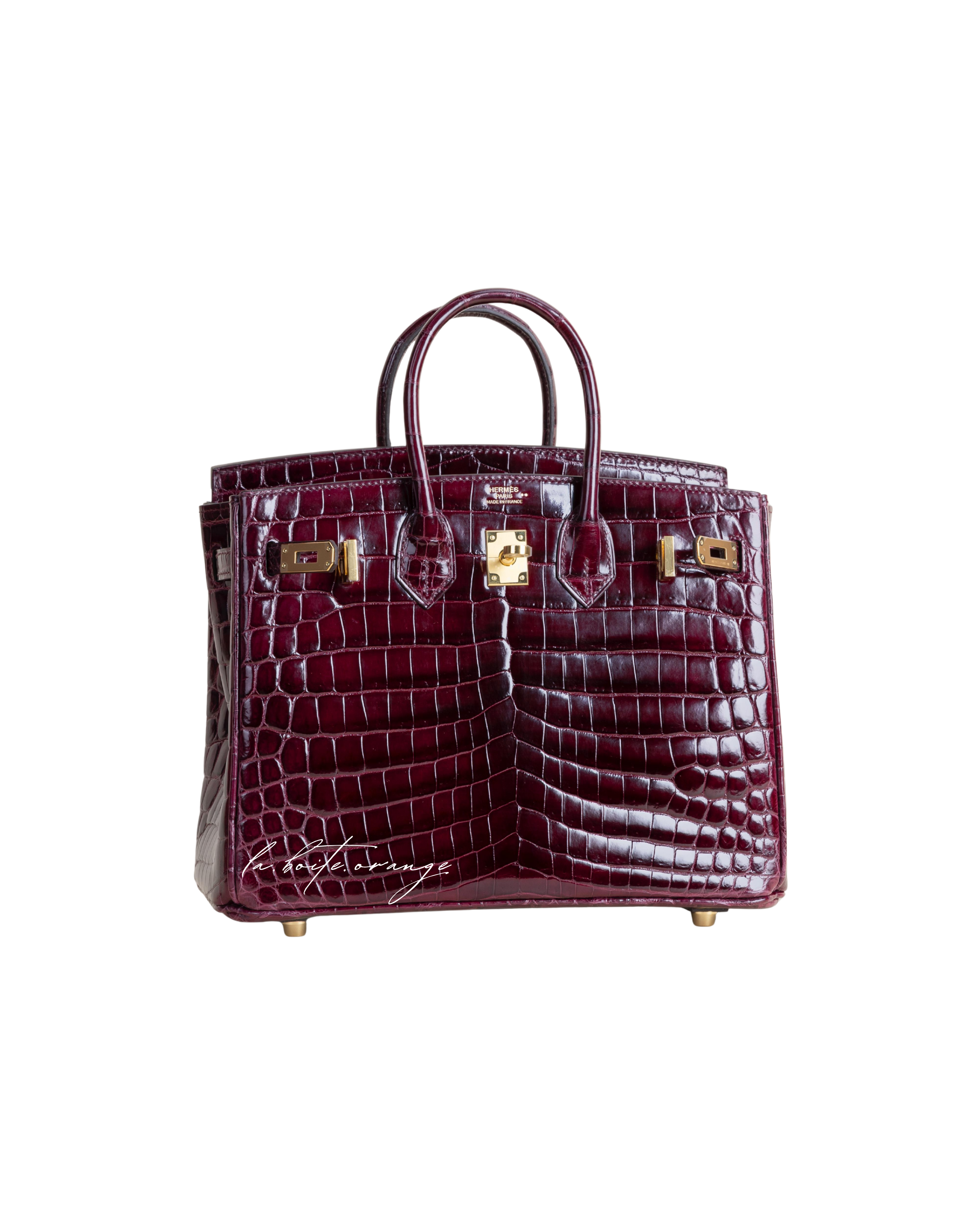 Birkin 25 Shiny Niloticus crocodile 57 Bordeaux