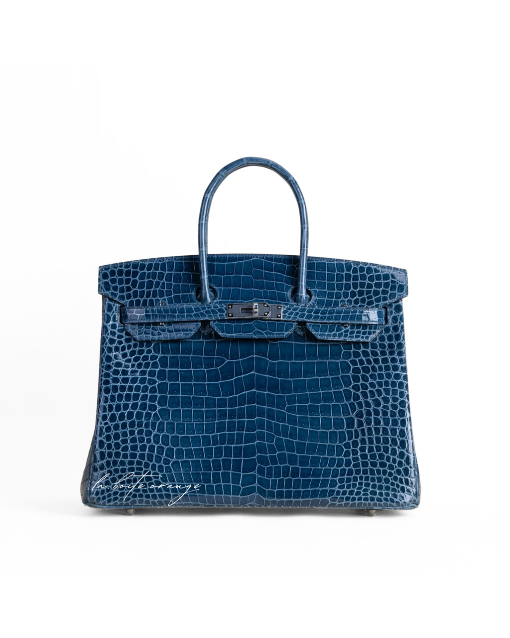 Birkin 35 Shiny Porosus Crocodile N7 Blue tempete