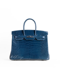 Birkin 35 Shiny Porosus Crocodile N7 Blue tempete