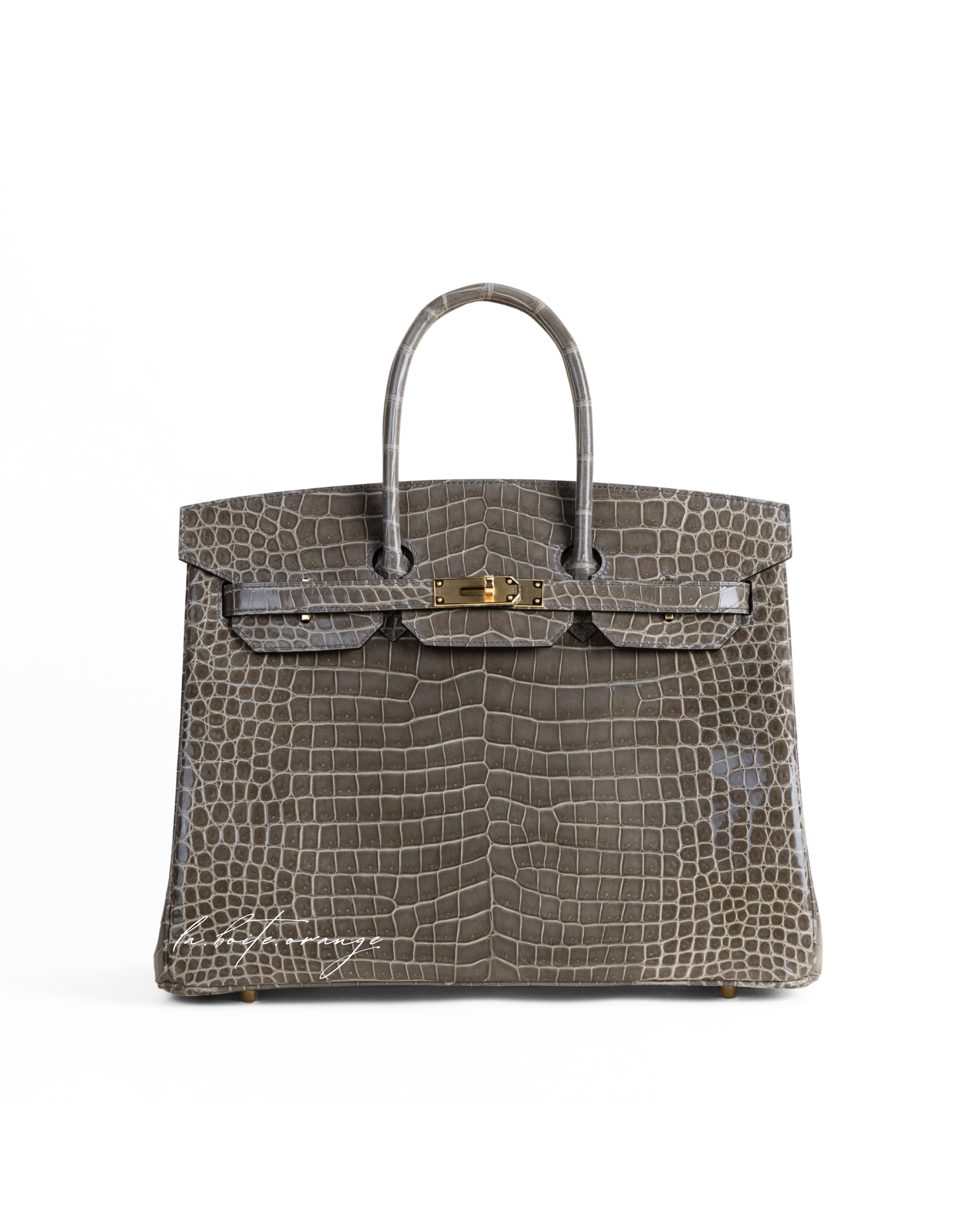 Birkin 35cm Shiny Porosus 81 Gris tourterelle