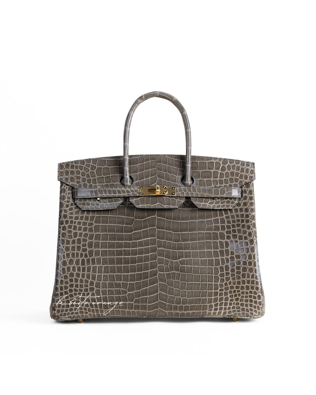 Birkin 35cm Shiny Porosus 81 Gris tourterelle